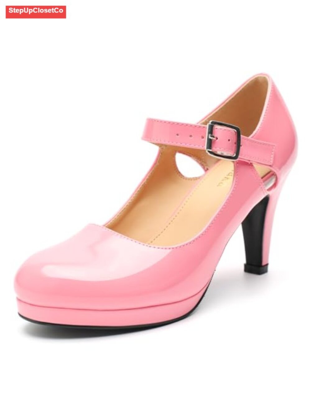 Women's Kitten Heels Mary Janes Vintage Cutout Round Toe Low Platform Retro PU